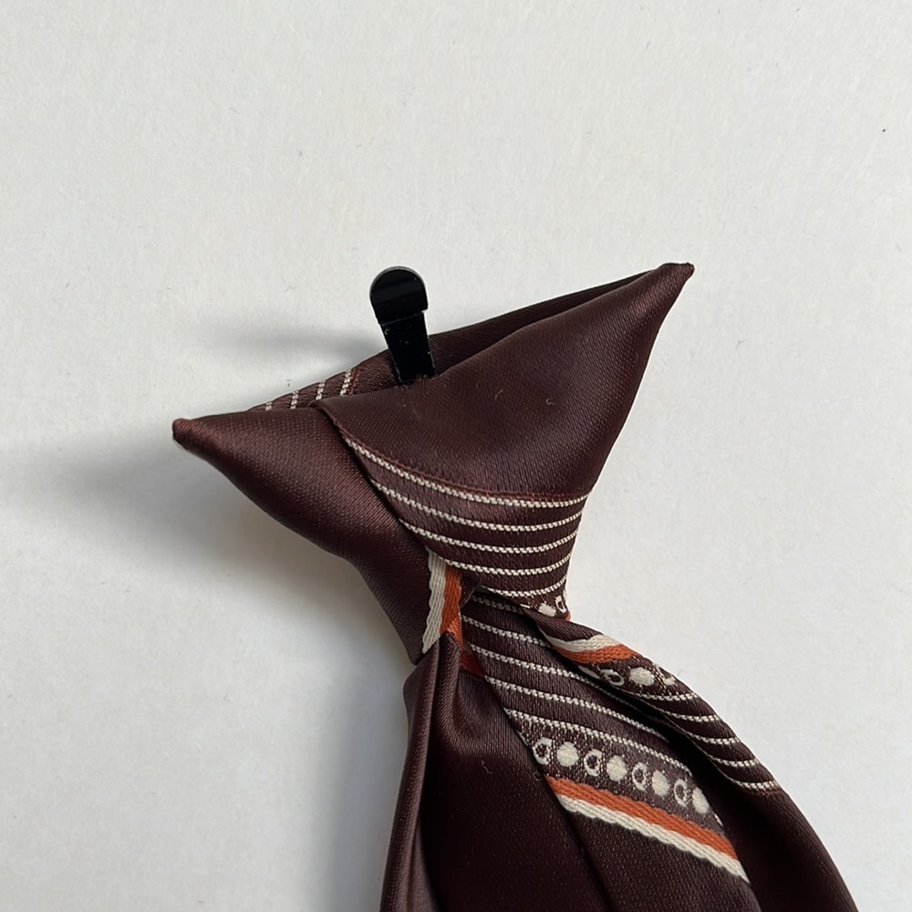 Vintage 70s Sears Clip-On Tie Brown Tan & Orange Stripe Necktie - Picture 6 of 10
